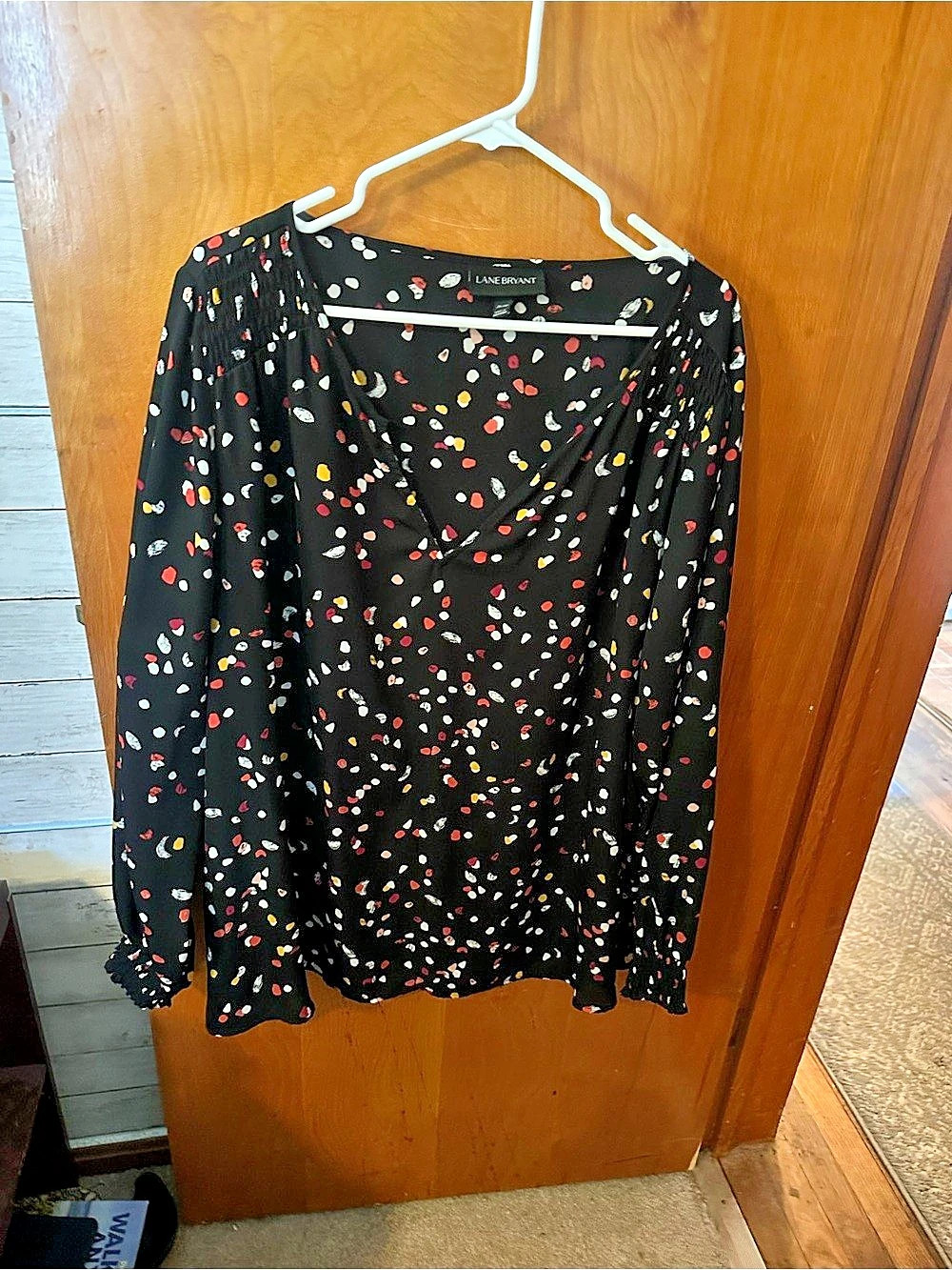 Lane Bryant dotted print,Long Sleeve Blouse in Black Size 26/28